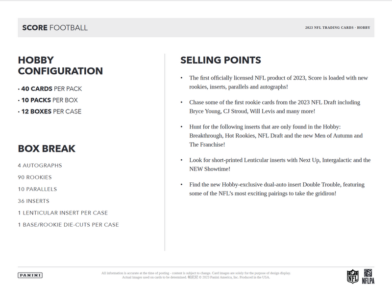 2023 Panini Score Football Hobby 12 Box Case