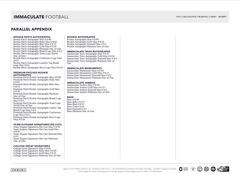 2023 Panini Immaculate Collegiate Football Hobby Box