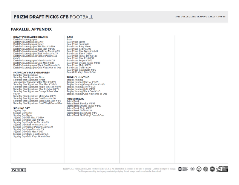 2023 Panini Prizm Collegiate Draft Picks Football Hobby 16 Box Case