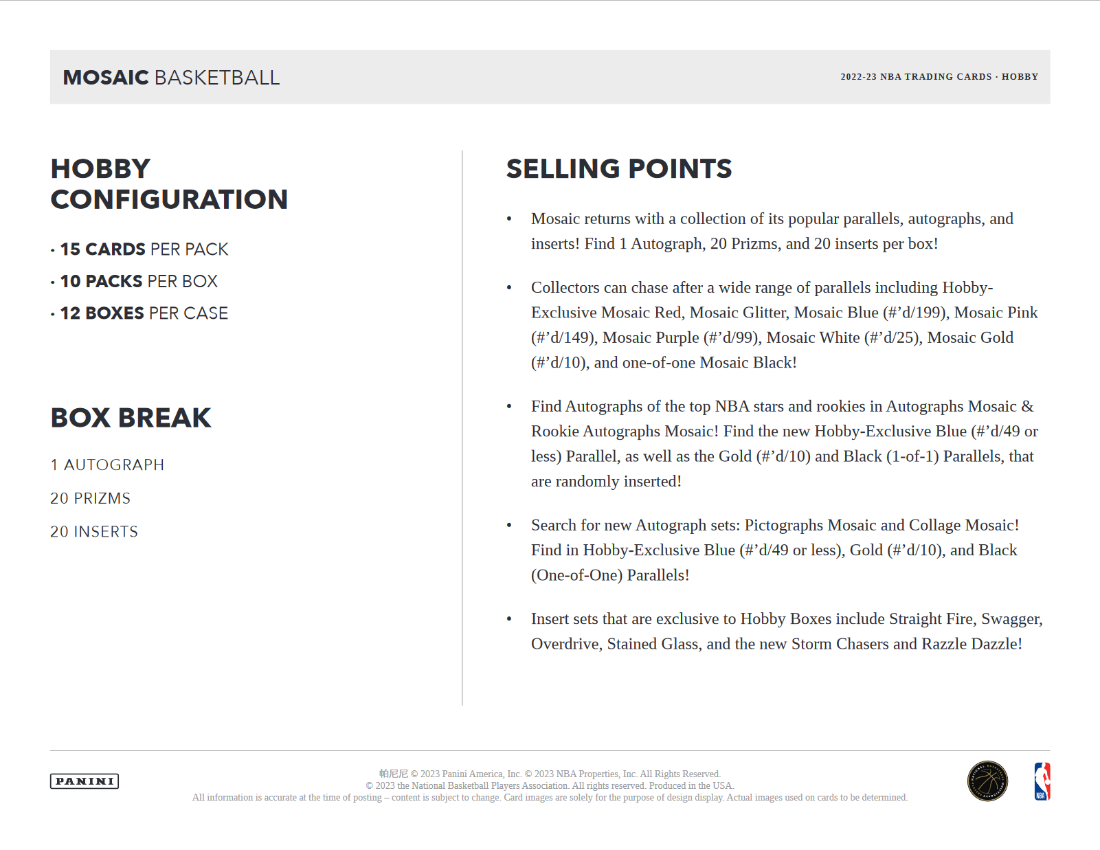 2022-23 Panini Mosaic Basketball Hobby Box