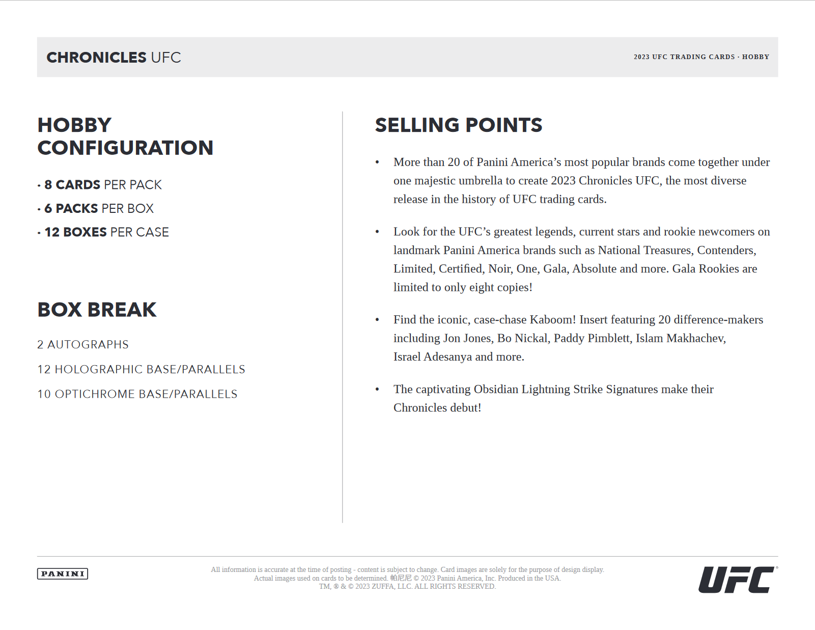 2023 Panini Chronicles UFC Hobby Box