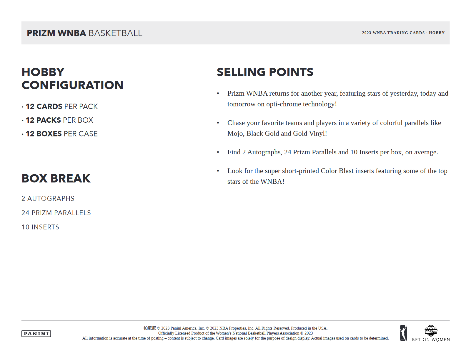 2023 Panini Prizm WNBA Basketball Hobby 12 Box Case