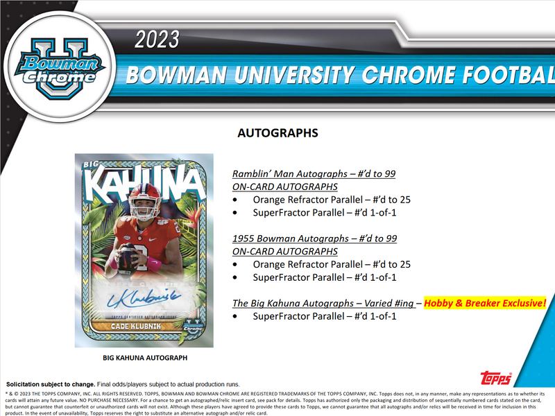 2023 Bowman Chrome University Football Hobby 12 Box Case
