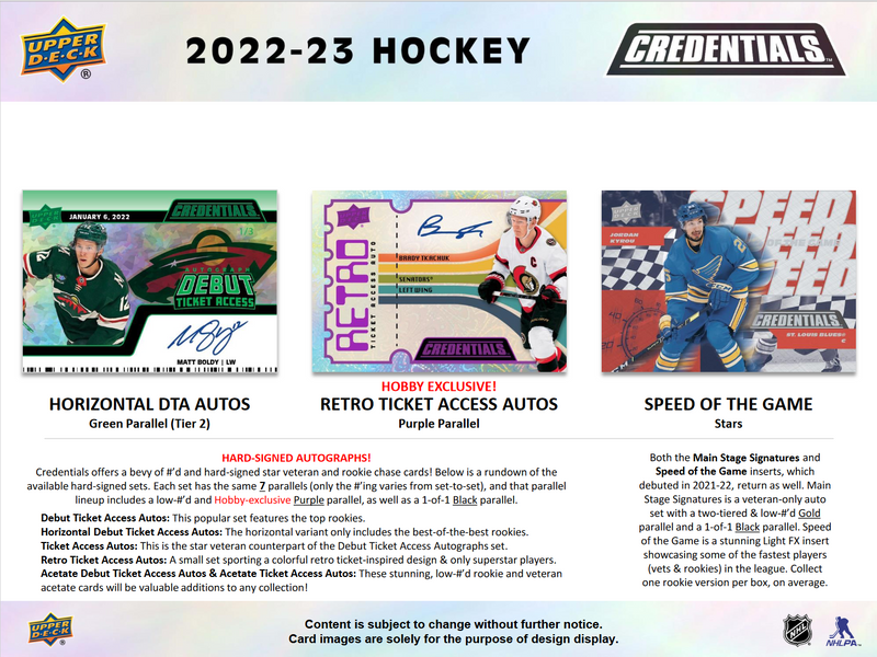 2022-23 Upper Deck Credentials Hockey Hobby Box [Contact Us To Order]