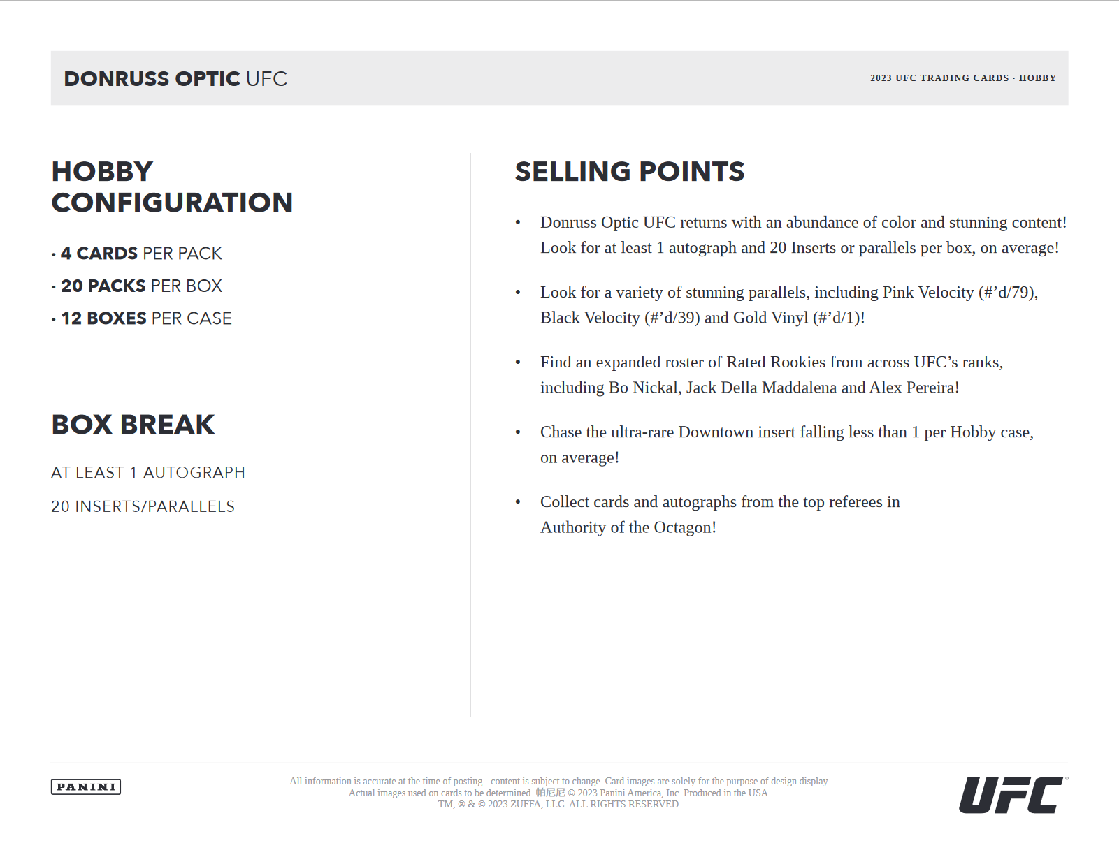 2023 Panini Donruss Optic UFC Hobby 12 Box Case