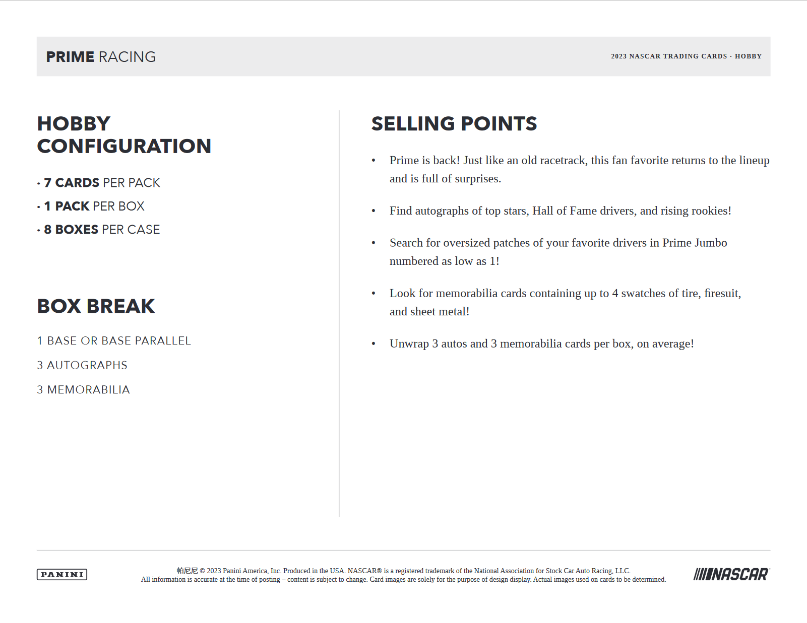 2023 Panini Prime Racing Hobby Box