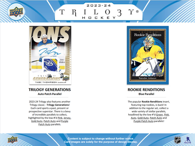 2023-24 Upper Deck Trilogy Hockey Hobby 20 Box Case [Contact Us To Order]