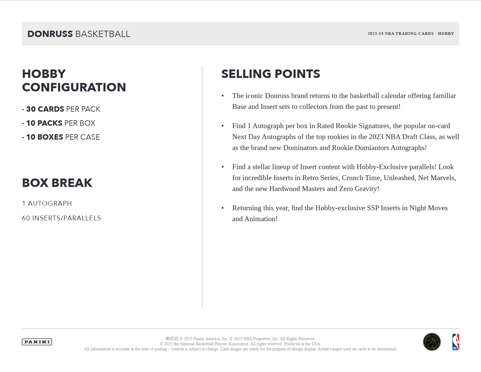 2023-24 Panini Donruss Basketball Hobby 10 Box Case