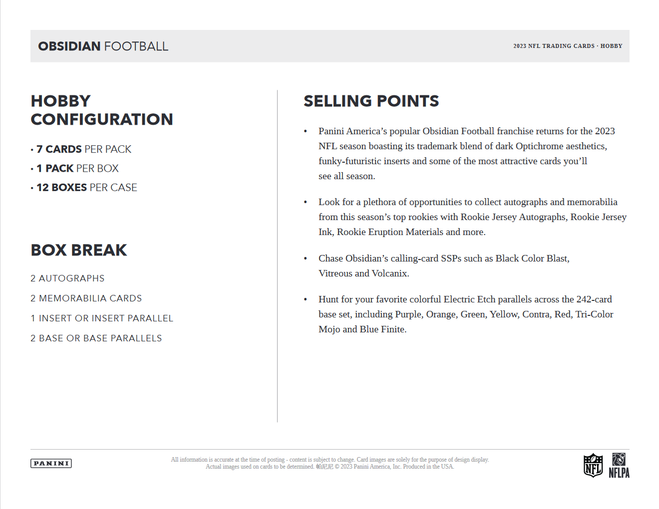 2023 Panini Obsidian Football Hobby Box