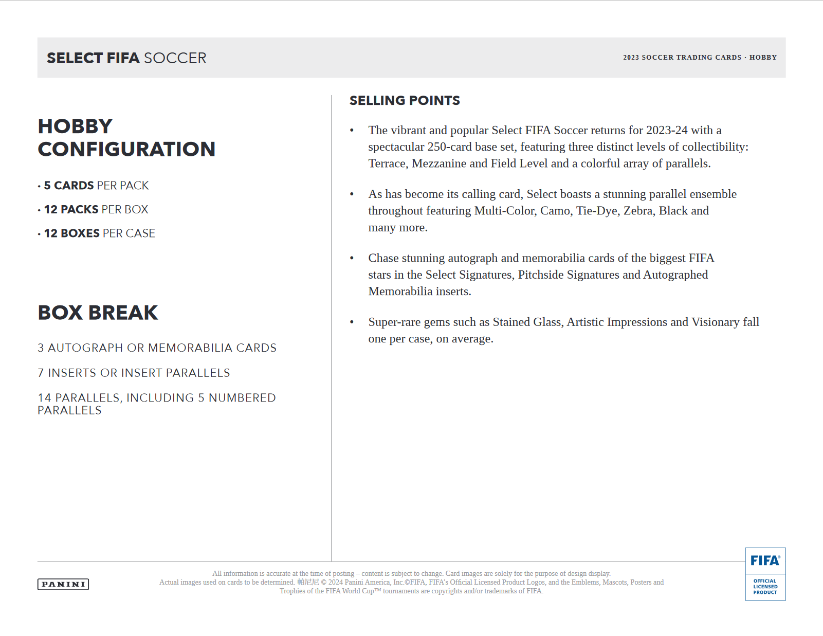 2023-24 Panini Select FIFA Soccer Hobby 12 Box Case