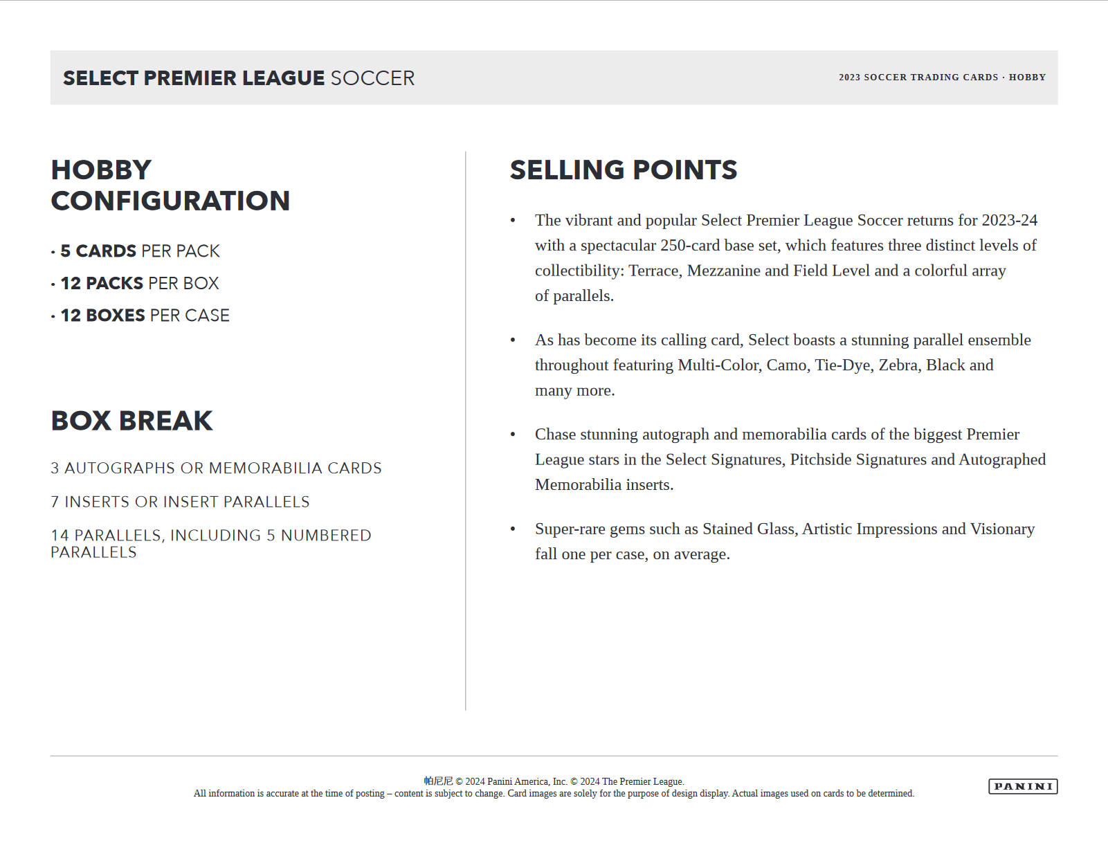 2023-24 Panini Select Premier League Soccer Hobby 12 Box Case