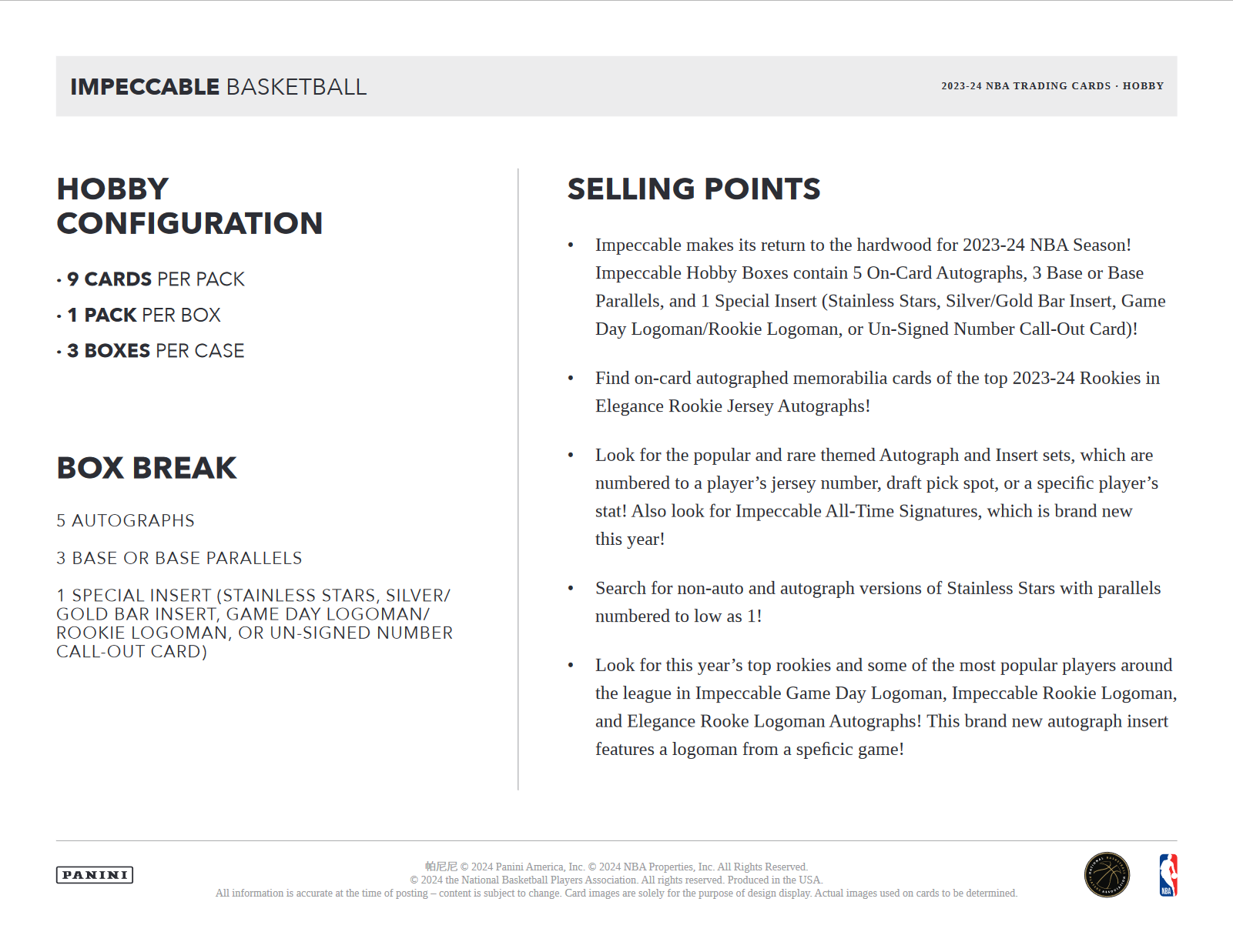 2023-24 Panini Impeccable Basketball Hobby Box
