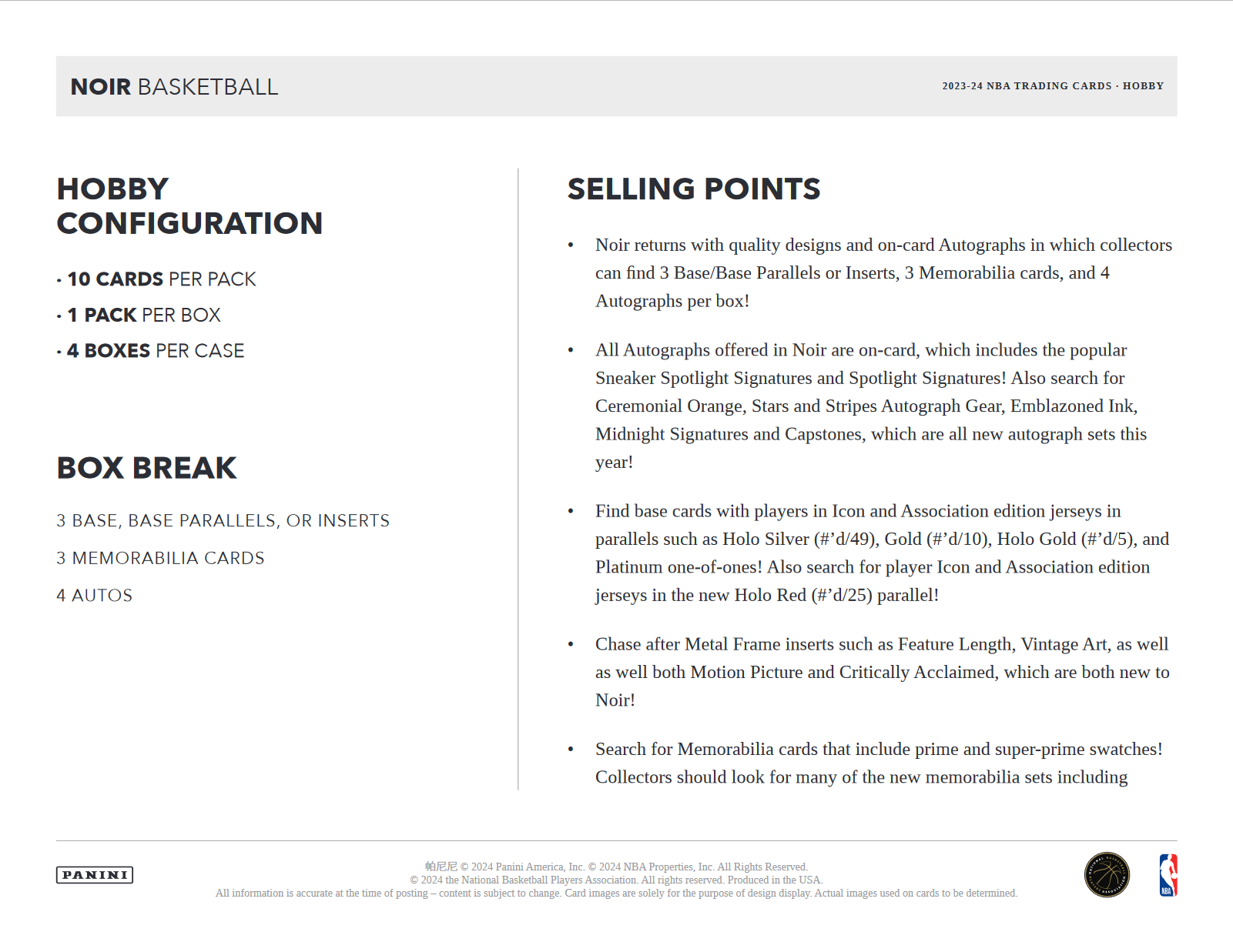 2023-24 Panini Noir Basketball Hobby 4 Box Case