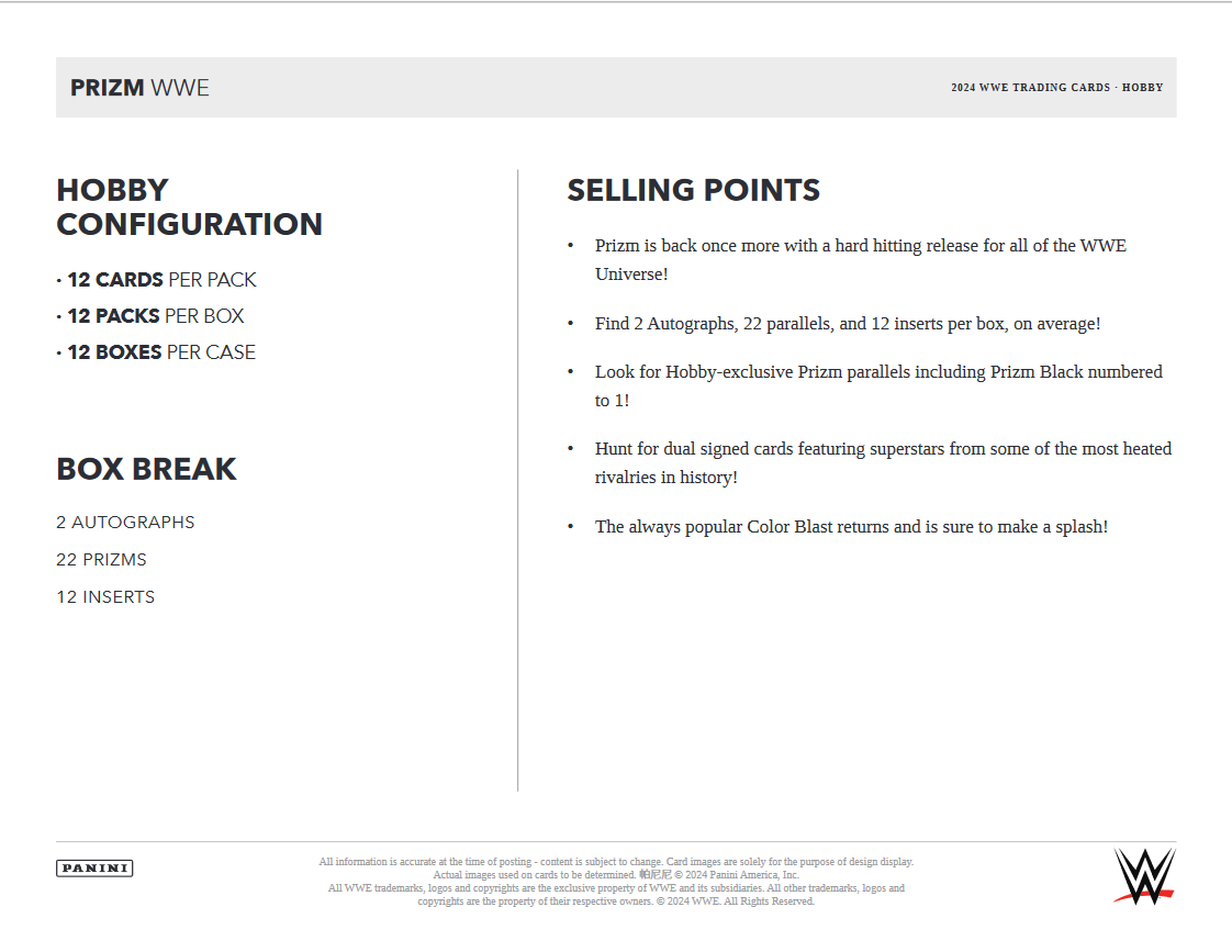 2024 Panini Prizm WWE Hobby 12 Box Case