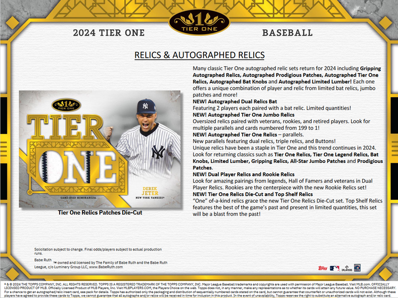 2024 Topps Tier One Baseball Hobby 12 Box Case