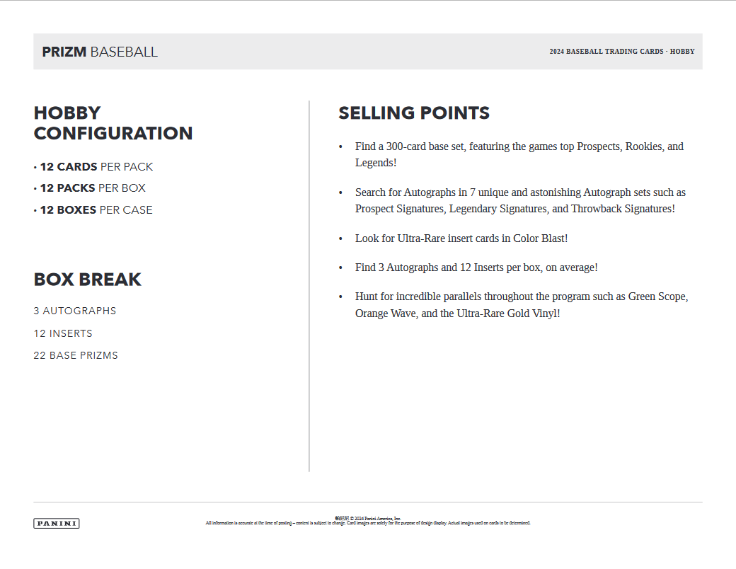 2024 Panini Prizm Baseball Hobby Box