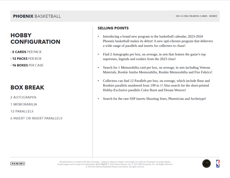 2023-24 Panini Phoenix Basketball Hobby 16 Box Case