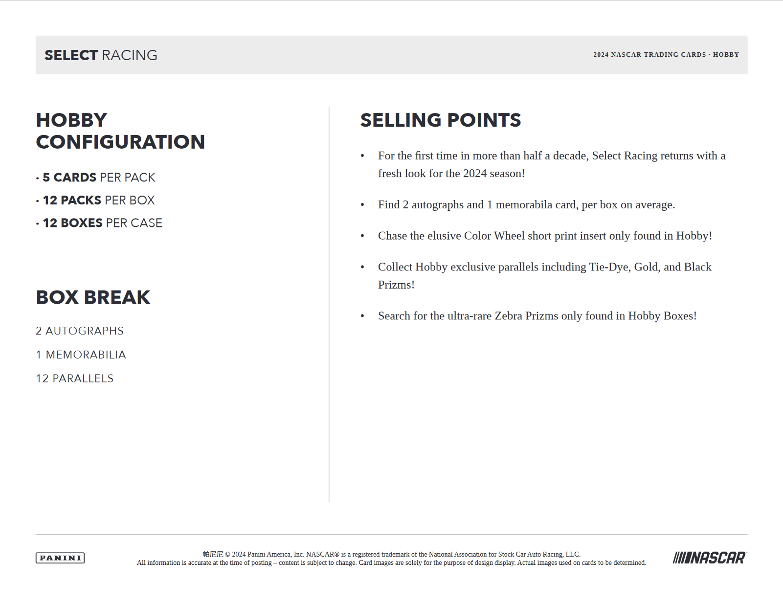 2024 Panini Select Racing Hobby Box