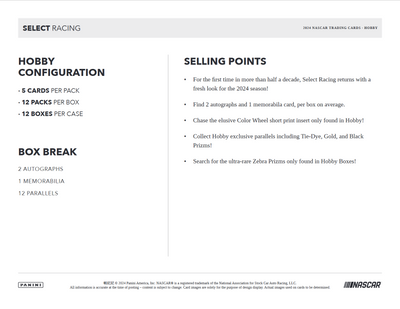 2024 Panini Select Racing Hobby 12 Box Case