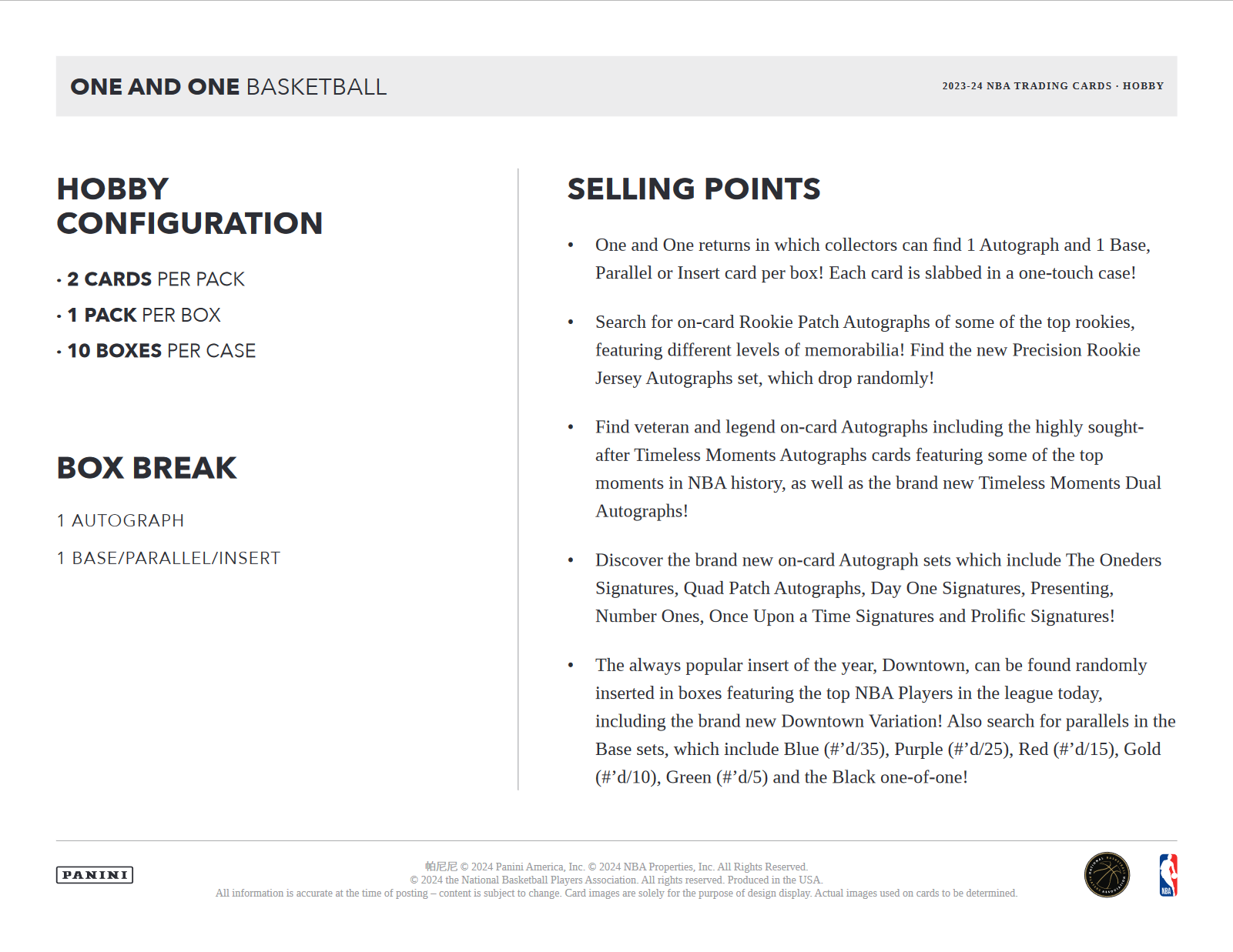 2023-24 Panini One & One Basketball Hobby Box