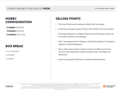 2023-24 Panini Prizm Euro league Basketball Hobby Box