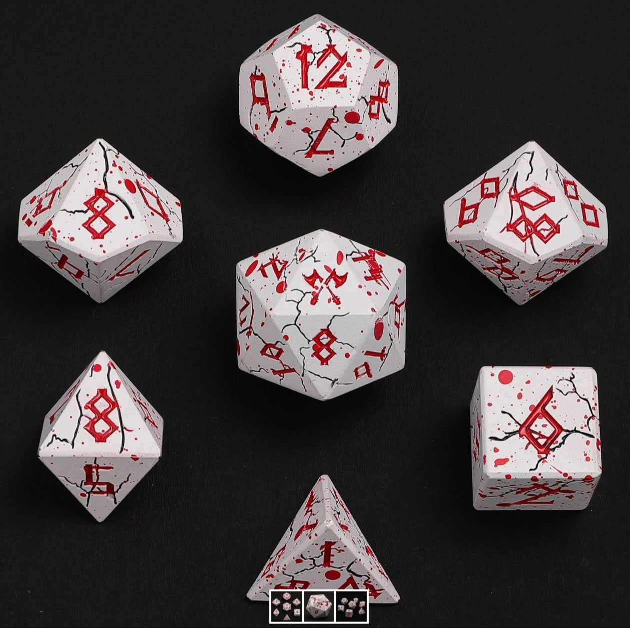 Barbarian Solid Metal Polyhedral Dice Set - Matte White with Blood Red