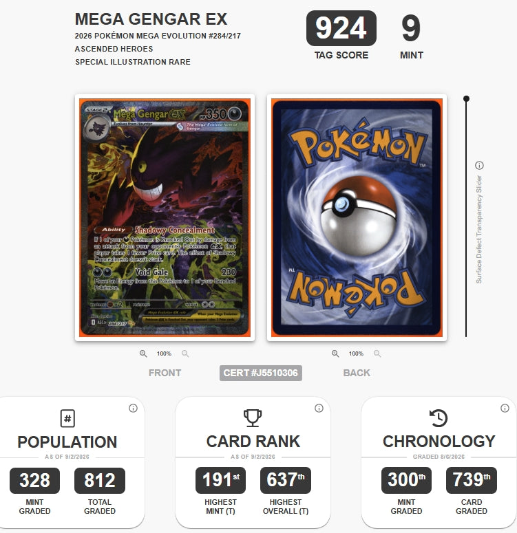 Mega Gengar ex Pokemon Ascended Heroes Special Illustration rare #284/217 TAG 9