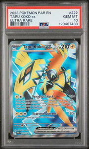 Tapu Koko ex 2023 Pokemon Paradox Rift Ultra rare #222/182 PSA 10