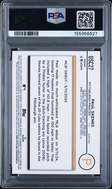 Paul Skenes 2024 Topps Chrome Update Rookie Debut Raywave Refractor RC PSA 9