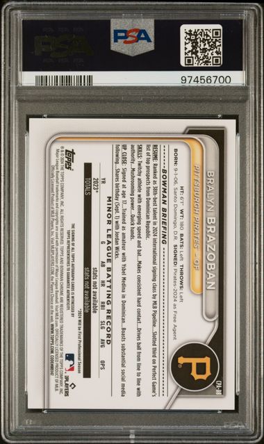 Bralyn Brazoban 2024 1st Bowman Chrome autograph red ref. #'d 2/5 PSA 10