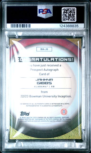 Jahmyr Gibbs 2022 Bowman U Inception Autograph PSA 10