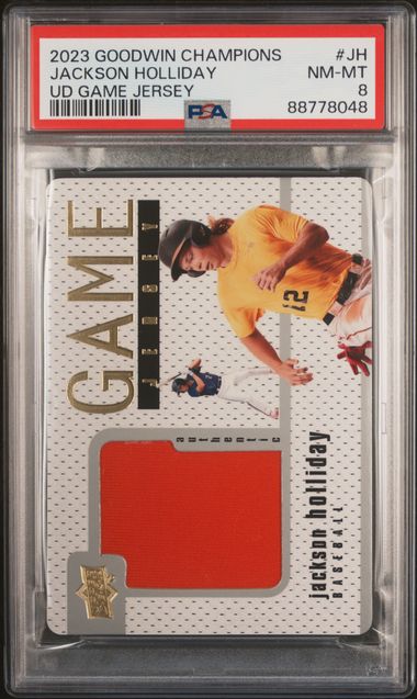 Jackson Holliday 2023 Goodwin Champions UD Game Jersey PSA 8