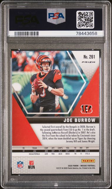Joe Burrow 2020 Panini Mosaic NFL Debut Camo Pink Prizm RC PSA 10