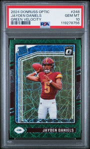 Jayden Daniels 2024 Panini Donruss Optic green velocity prizm rc PSA 10