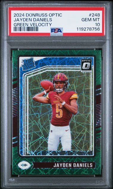 Jayden Daniels 2024 Panini Donruss Optic green velocity prizm rc PSA 10