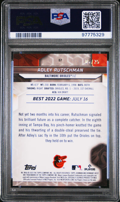 Adley Rutschman 2023 Bowmans Best Orange Refractor 5/25 RC #57 PSA 10