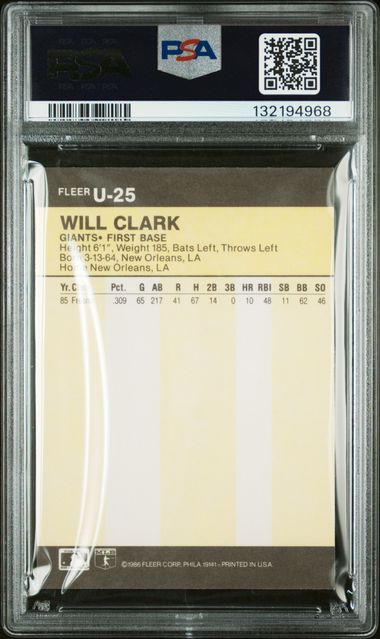 Will Clark 1986 Fleer Update Rookie #U-25 PSA 8