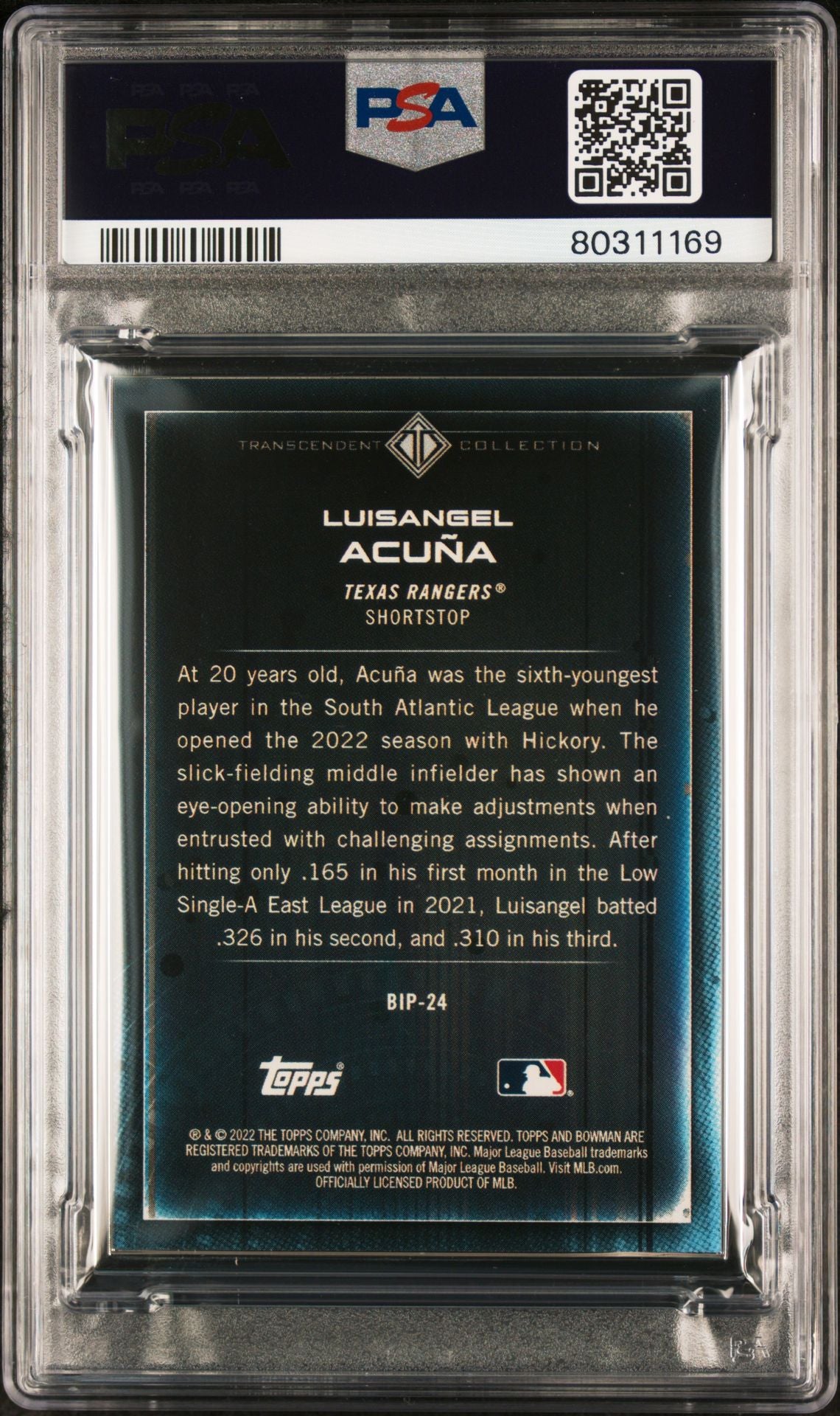 Luisangel Acuna 2022 Bowman Transcendent Collection Bowman Icons /50 Batting PSA 10