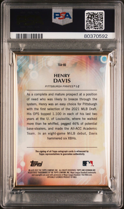 Henry Davis 2022 Bowman Transcendent Collection Autographs Platinum #'d 1/1 PSA 9