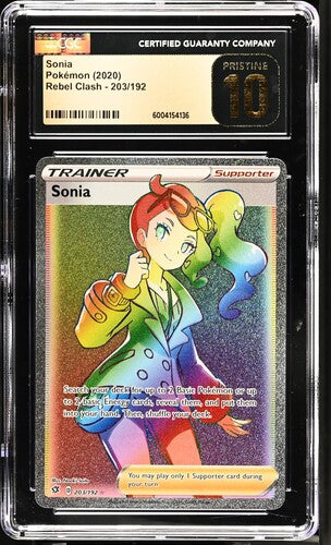 Sonia Trainer 2020 Pokemon Rebel Clash lucky rainbow holo 203/192 CGC 10 Pristine