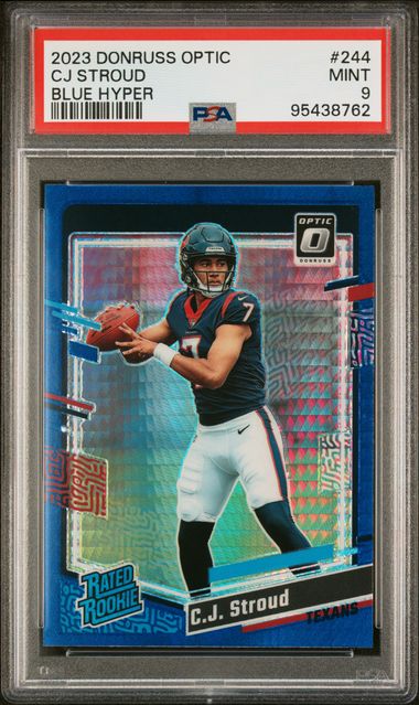 C.J. Stroud 2023 Panini Donruss Optic Blue Hyper Rated Rookie PSA 9