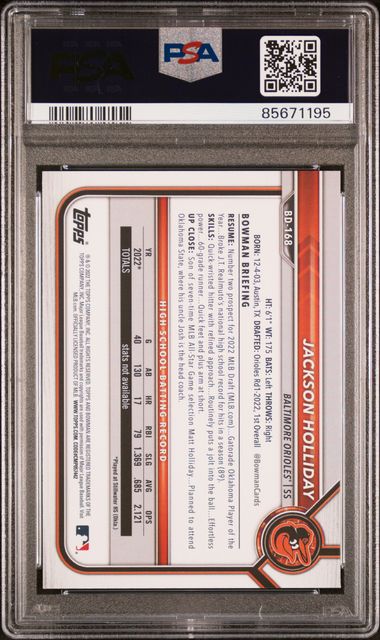 Jackson Holliday 2022 1st Bowman Draft 1st Edition PSA 10
