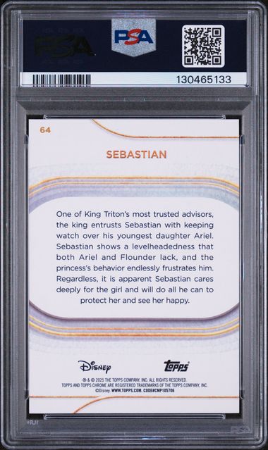 Sebastian 2025 Topps Chrome Disney Red Wave Refractor #'d 1/5 PSA 7