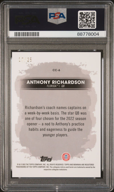 Anthony Richardson 2022 Bowman Chrome University Campus Captains Orange Refractor #'d 17/25 PSA 10