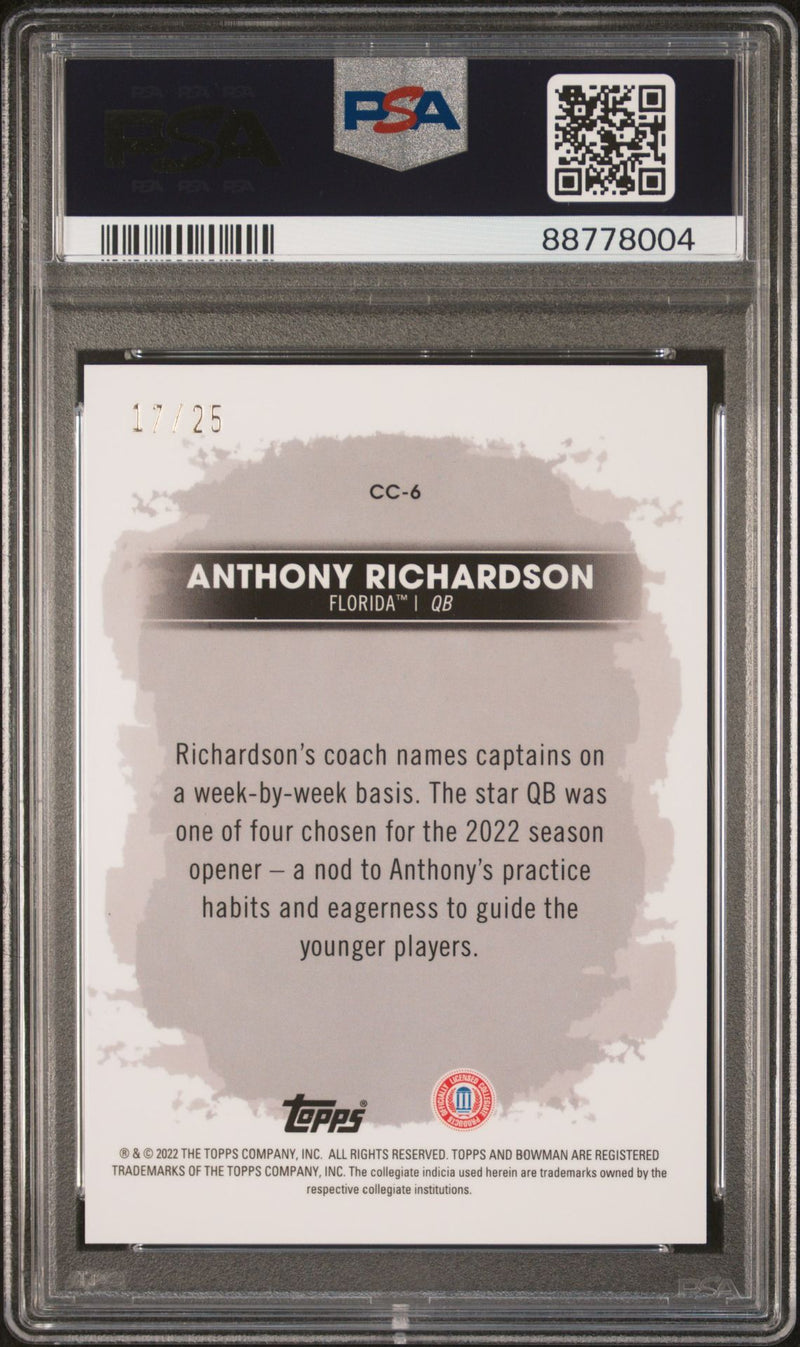 Anthony Richardson 2022 Bowman Chrome University Campus Captains Orange Refractor 