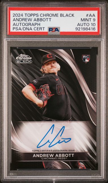 Andrew Abbott 2024 Topps Chrome Black Auto RC PSA 9 Auto 10