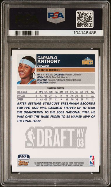 Carmelo Anthony 2003 Topps Rookie #223 PSA 7