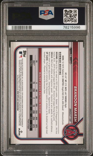 Brandon Marsh 2022 Bowman Chrome X Green X-fractor #'d 03/31 PSA 10