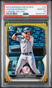Jasson Dominguez 2023 Bowman Mega Box Chrome Yellow Mojo #'d 56/75 PSA 10