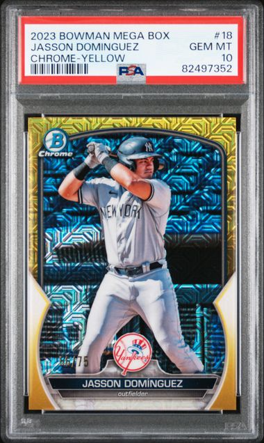 Jasson Dominguez 2023 Bowman Mega Box Chrome Yellow Mojo #'d 56/75 PSA 10